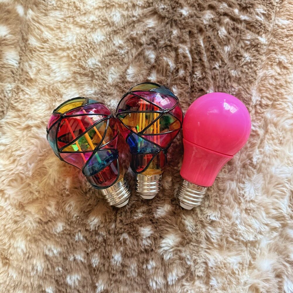 Colorful Stained Glass Mosaic LED  + Pink Mood Light Bulbs Bundle E26 A19
